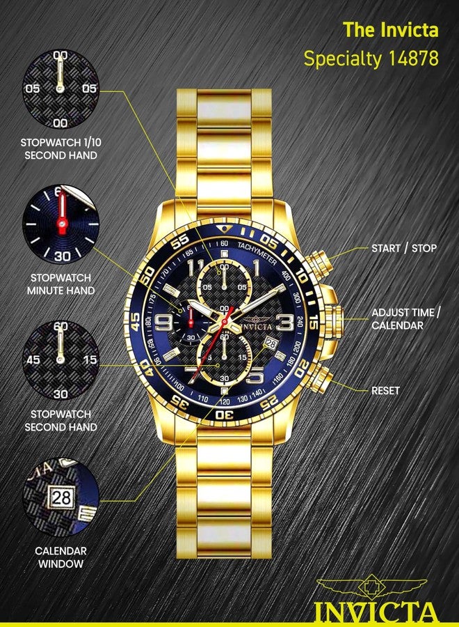 Invicta Men's 14878 Specialty Chronograph Dark Blue Textured Dial Gold Ion-Plated Stainless Steel Watch - Image 4